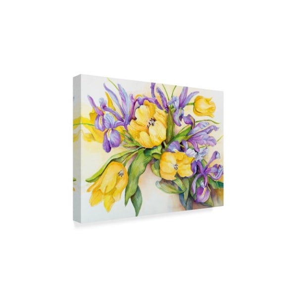 Joanne Porter 'Yellow Tulips With Blue Iris' Canvas Art,35x47